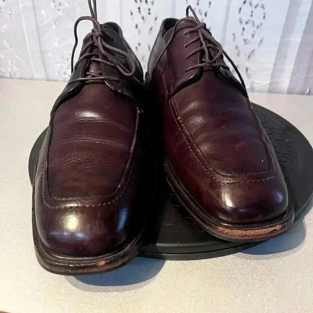 Cole‎ Haan Dress Shoes Men 11 Burgundy Apron Toe Derby Leather Lace Up Dapper